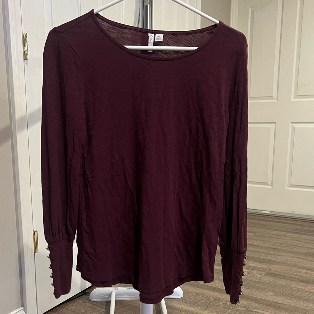 Cato Deep Burgundy Blouse with Buttoned Sleeves
